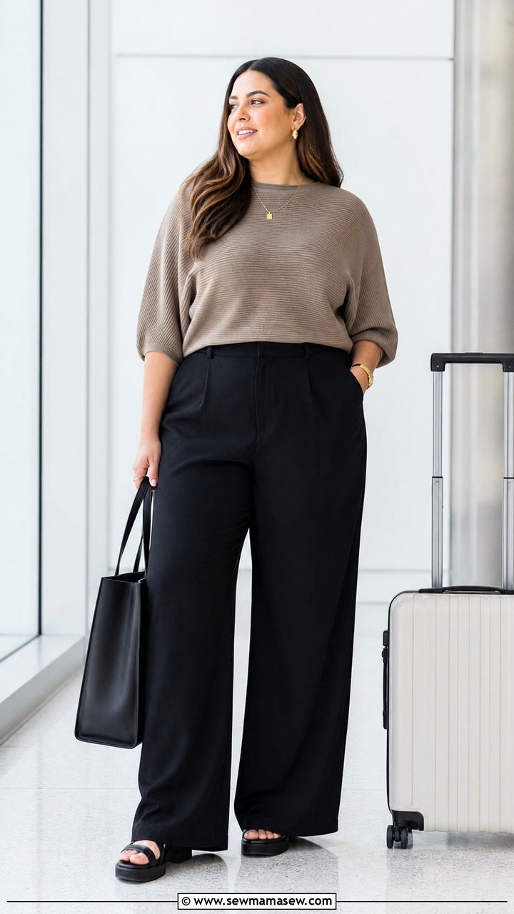 Plus Size Dolman Sleeve Top With Wide Leg Pants - 20 plus size dolman sleeve top outfit ideas