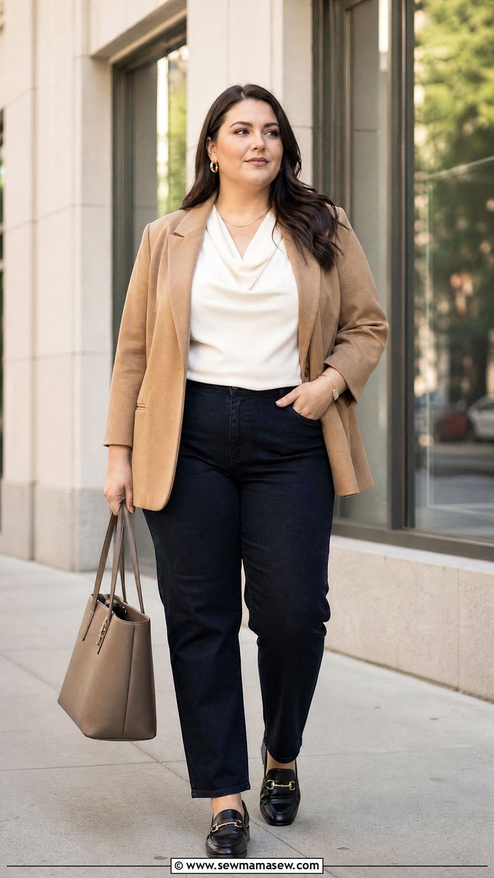 Plus Size Draped Top With A Blazer - 20 plus size draped top outfit ideas