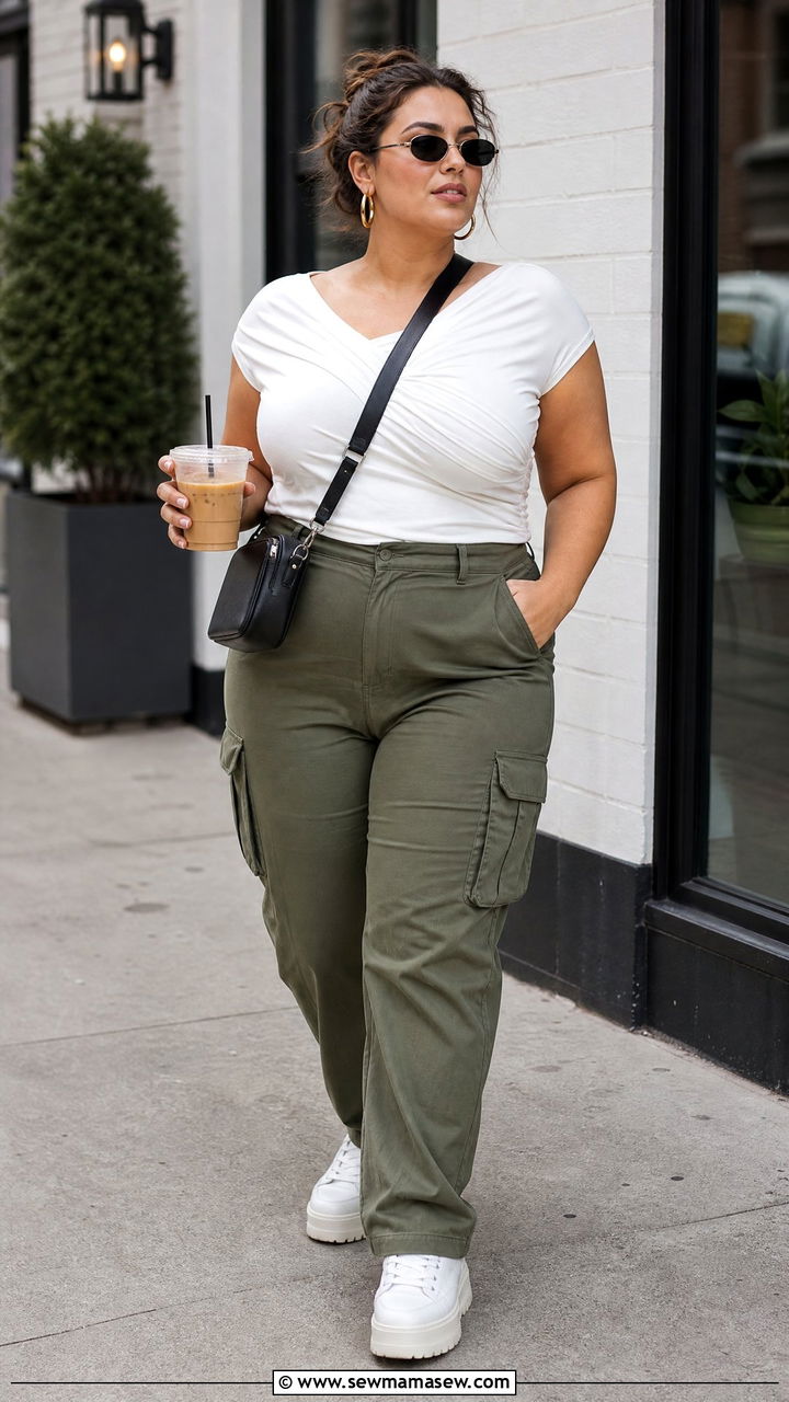 Plus Size Draped Top With Cargo Pants - 20 plus size draped top outfit ideas