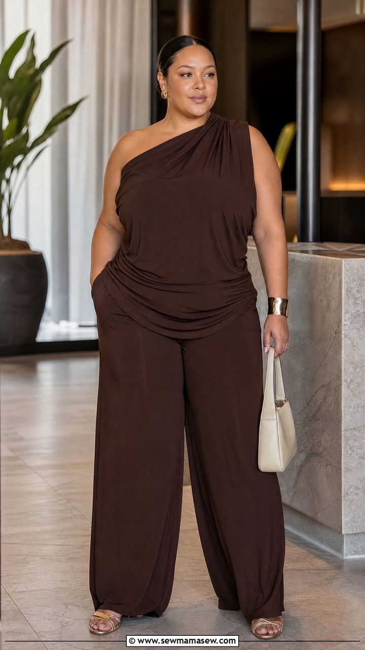 Plus Size Draped Top With Matching Pants - 20 plus size draped top outfit ideas