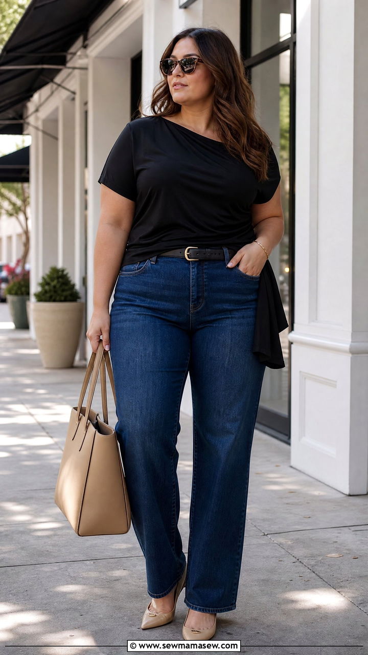 Plus Size Draped Top With Straight Leg Jeans - 20 plus size draped top outfit ideas