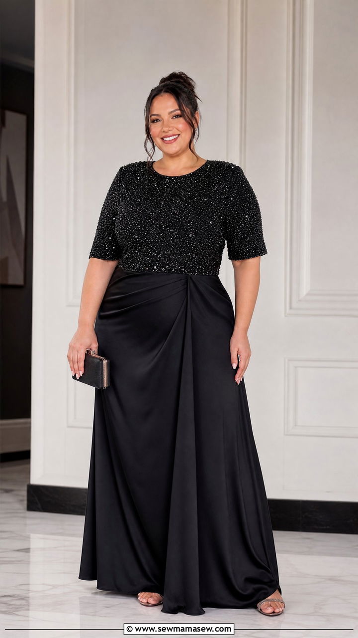 Plus Size Embellished Top With Black Maxi Skirt - 20 plus size new years eve top outfit ideas