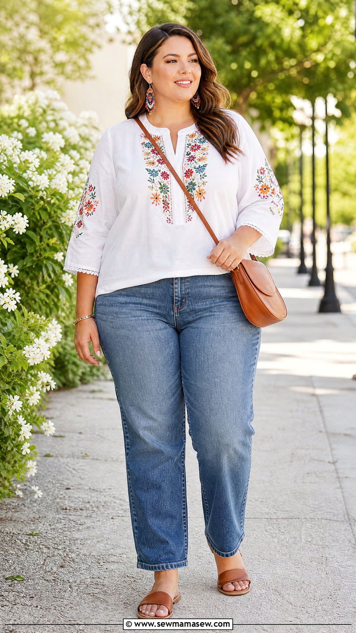 Plus Size Embroidered Top Outfit - 20 plus size statement top outfit ideas