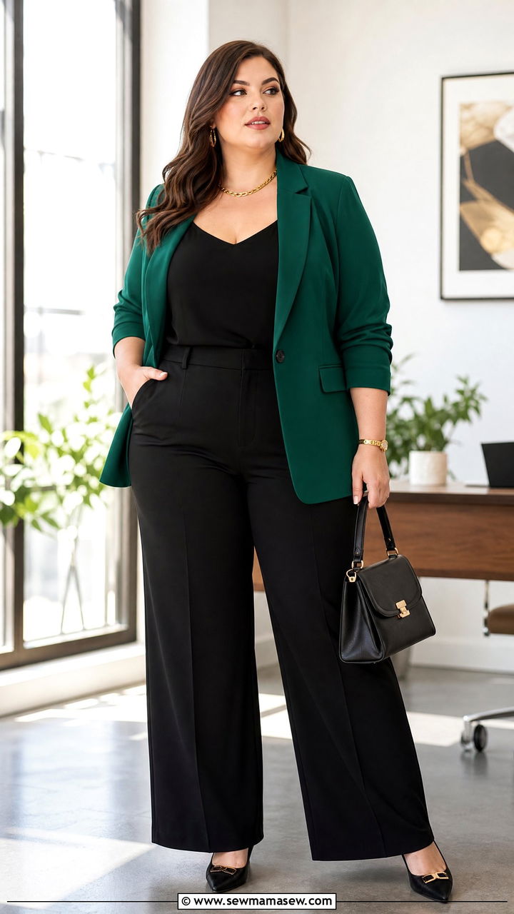 Plus Size Emerald Green Blazer Outfit - 20 plus size green outfit ideas