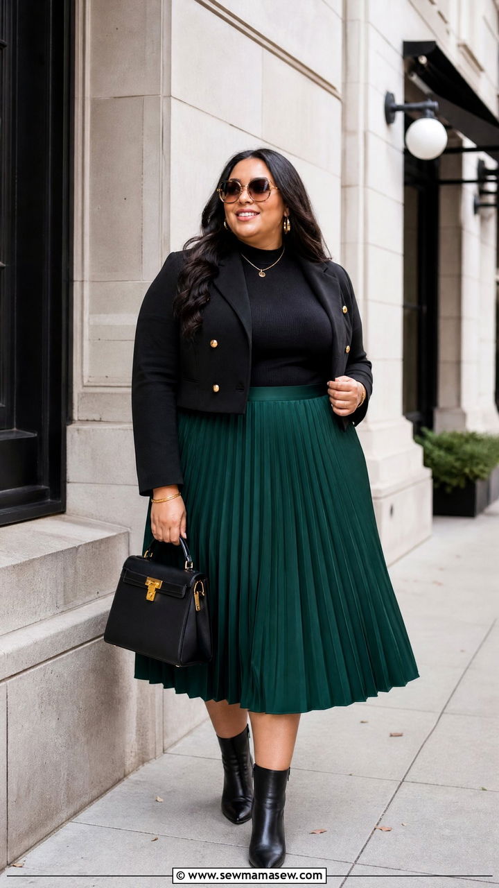 Plus Size Emerald Pleated Skirt Outfit - 20 plus size jewel tone outfit ideas