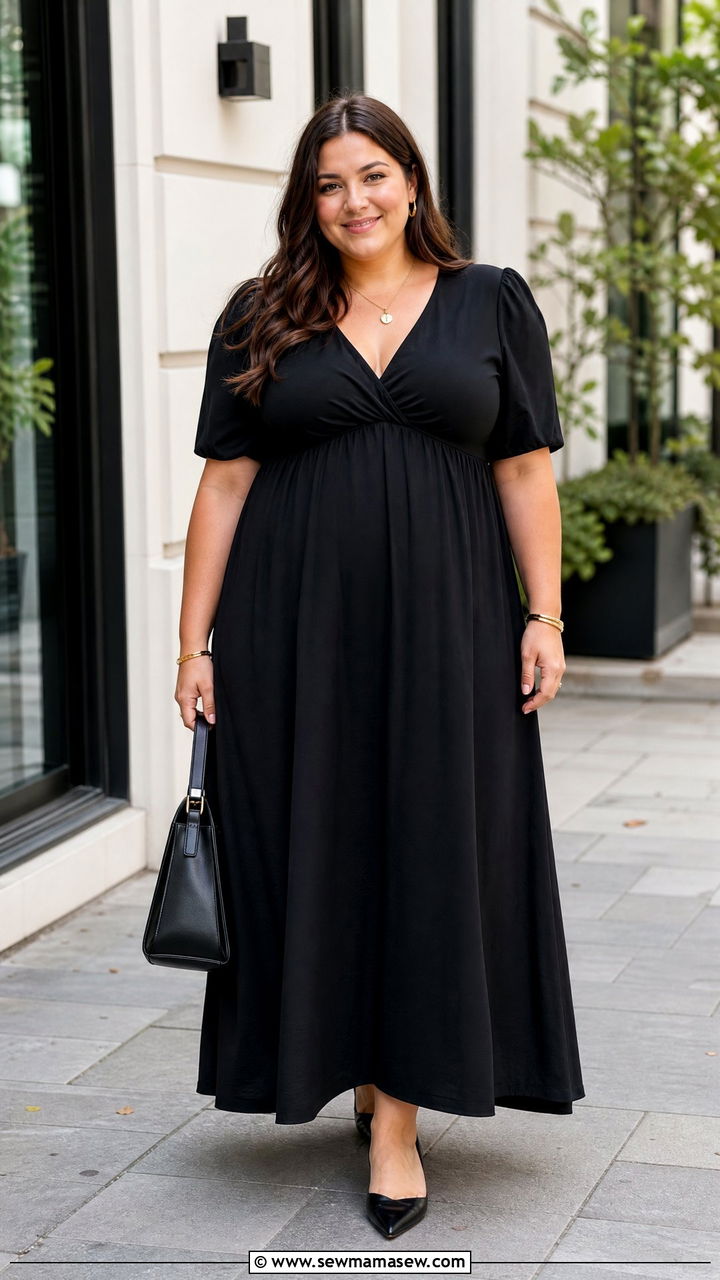 Plus Size Empire Waist Black Maxi Dress Outfit - 20 plus size empire waist dress outfit ideas