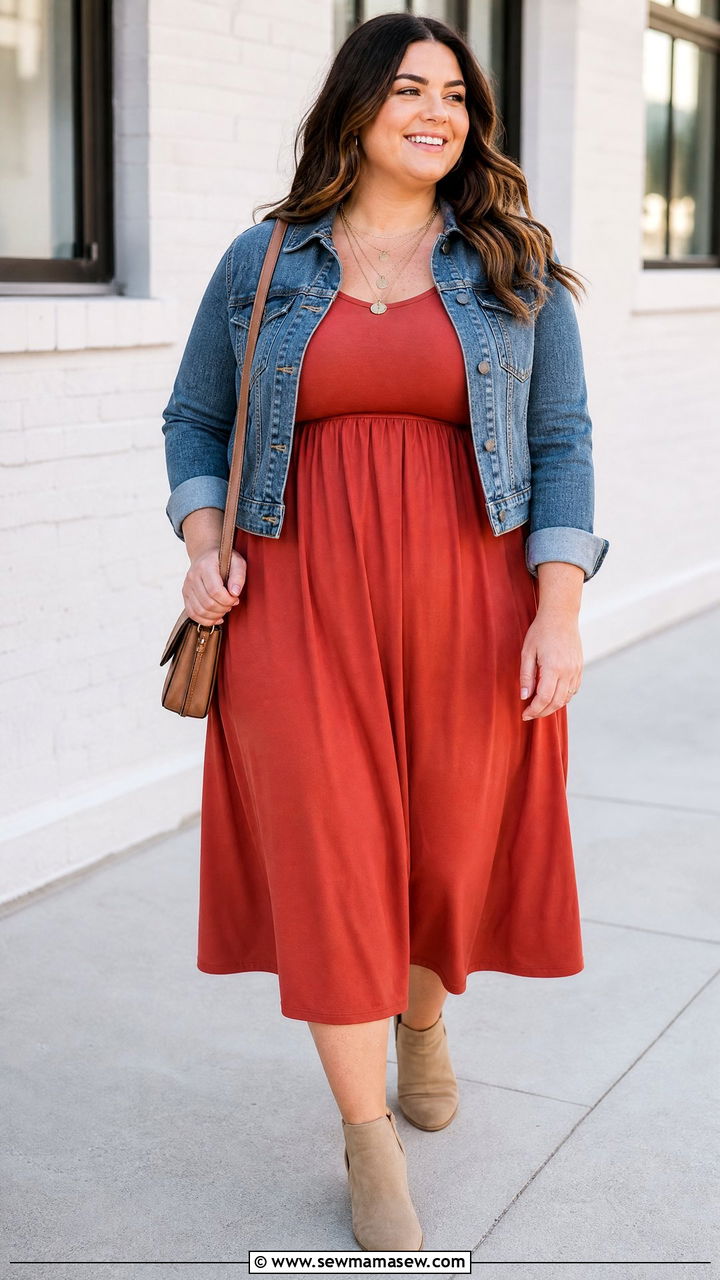 Plus Size Empire Waist Denim Jacket Dress Outfit - 20 plus size empire waist dress outfit ideas