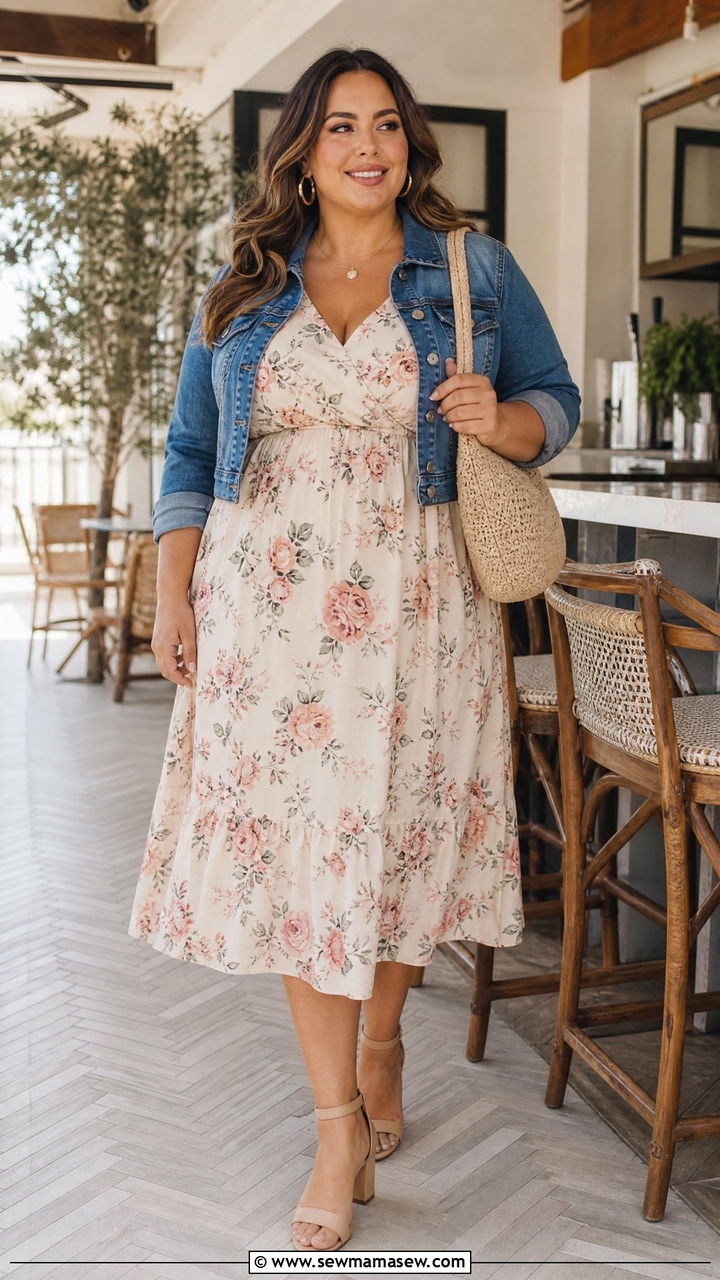 Plus Size Empire Waist Floral Midi Dress Outfit - 20 plus size empire waist dress outfit ideas