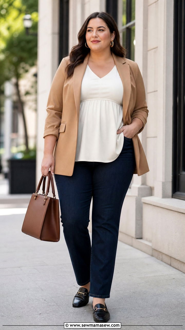 Plus Size Empire Waist Top With A Blazer - 20 plus size empire waist top outfit ideas