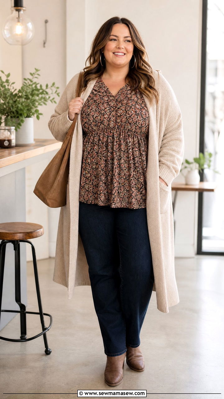 Plus Size Empire Waist Top With A Cardigan - 20 plus size empire waist top outfit ideas
