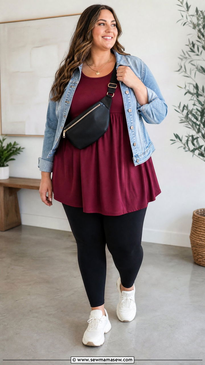Plus Size Empire Waist Top With Black Leggings - 20 plus size empire waist top outfit ideas