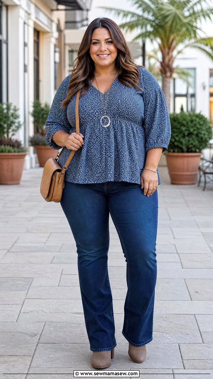 Plus Size Empire Waist Top With Bootcut Jeans - 20 plus size empire waist top outfit ideas