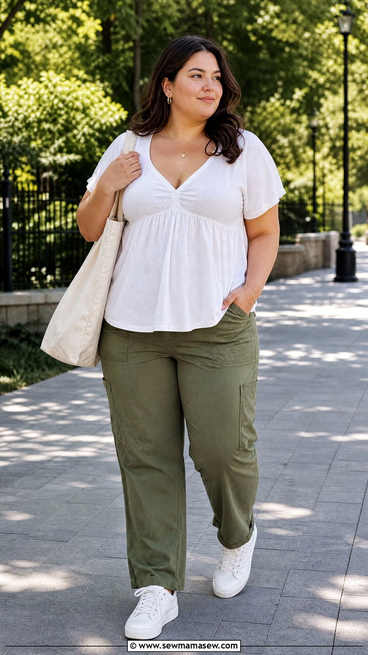 Plus Size Empire Waist Top With Utility Pants - 20 plus size empire waist top outfit ideas