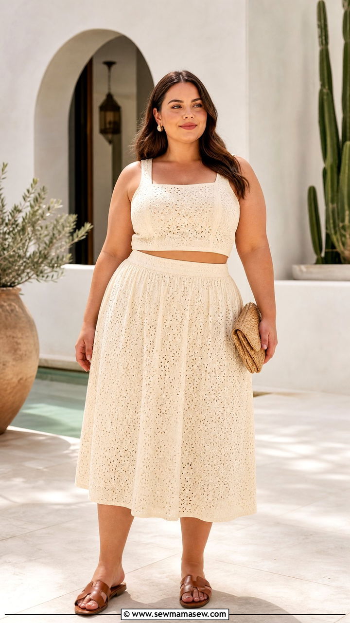 Plus Size Eyelet Top With A Matching Skirt - 20 plus size eyelet top outfit ideas