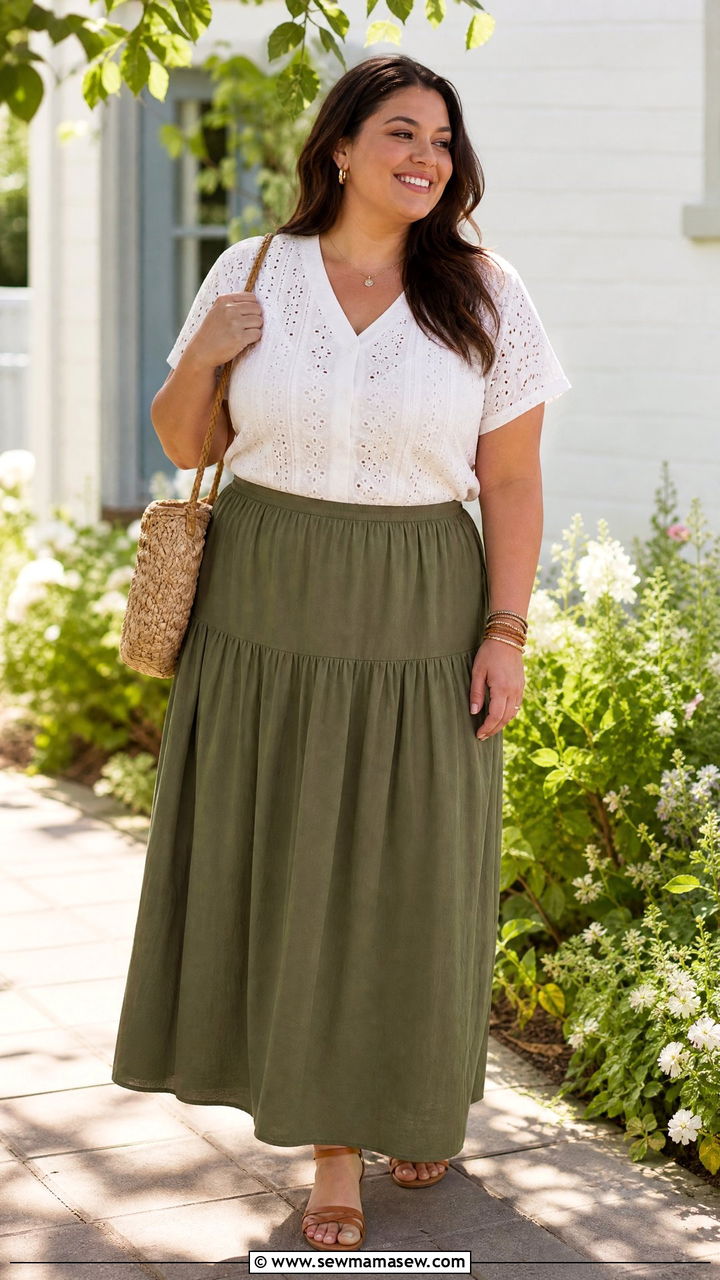 Plus Size Eyelet Top With A Maxi Skirt - 20 plus size eyelet top outfit ideas