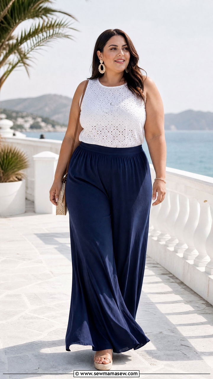 Plus Size Eyelet Top With Palazzo Pants - 20 plus size eyelet top outfit ideas