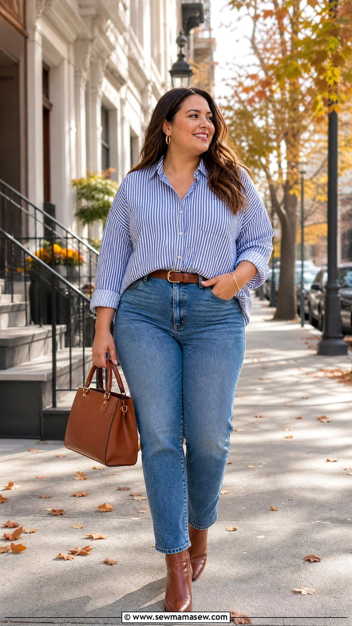 Plus Size Fall Button Down Shirt With Straight Jeans - 20 plus size fall top outfit ideas
