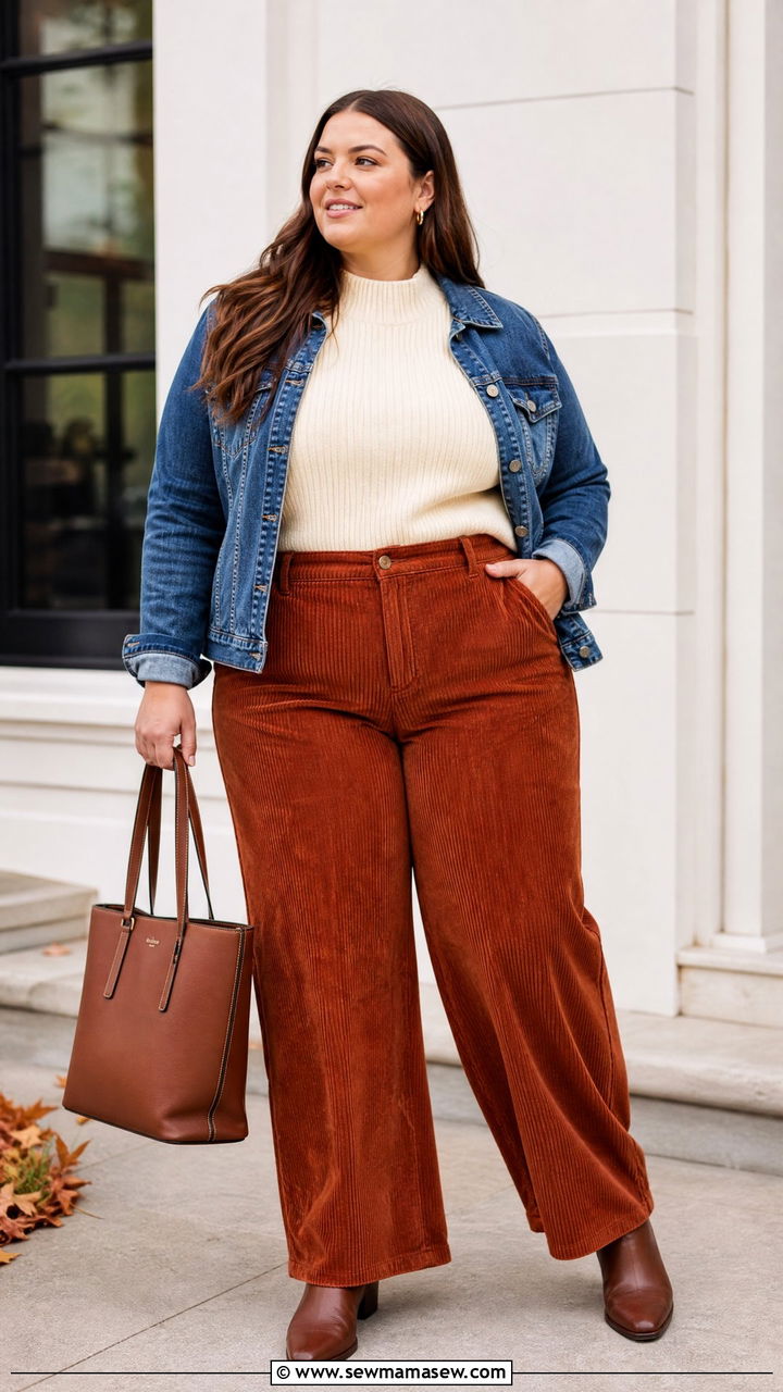 Plus Size Fall Corduroy Pants And Sweater Outfit - 20 plus size fall outfit ideas casual