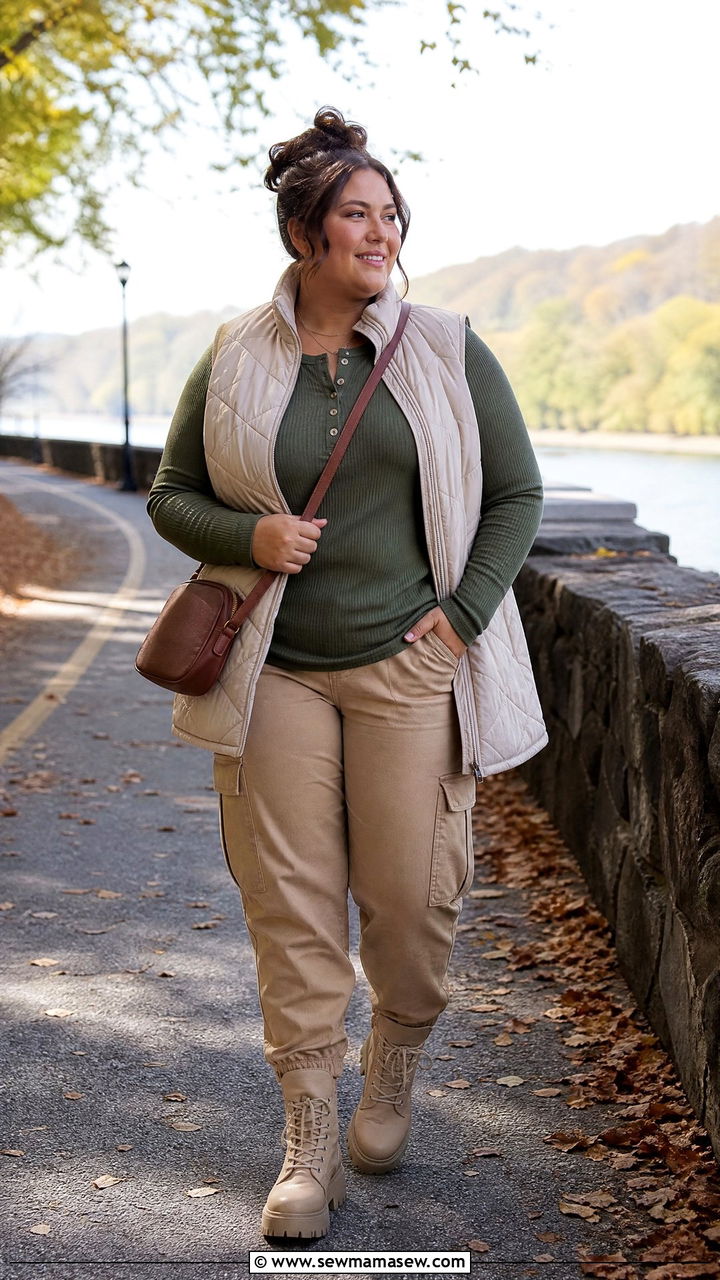 Plus Size Fall Henley Top With Cargo Pants - 20 plus size fall top outfit ideas