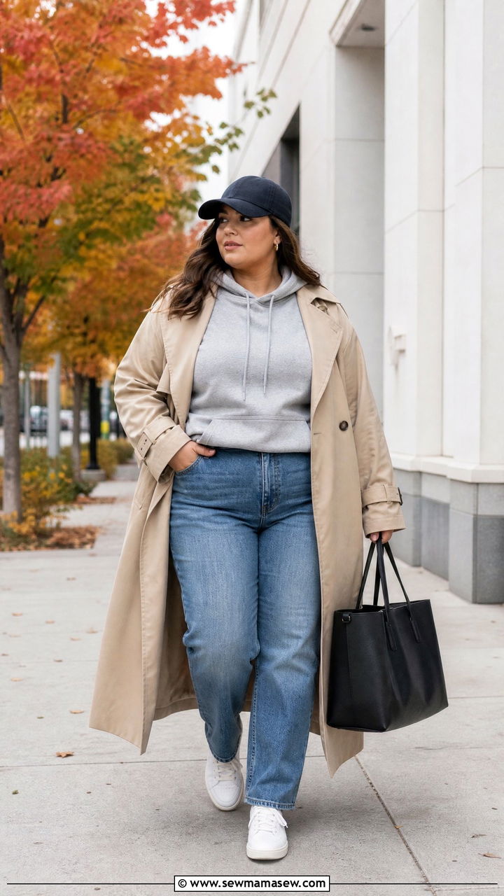 Plus Size Fall Hoodie And Trench Coat Outfit - 20 plus size fall outfit ideas casual