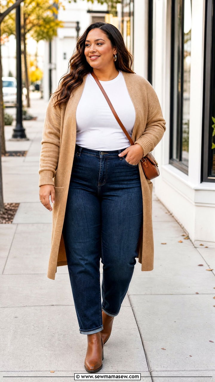Plus Size Fall Jeans And Cardigan Outfit - 20 plus size fall outfit ideas casual