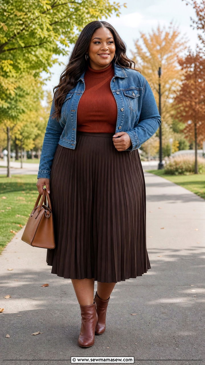 Plus Size Fall Mock Neck Top With Midi Skirt - 20 plus size fall top outfit ideas