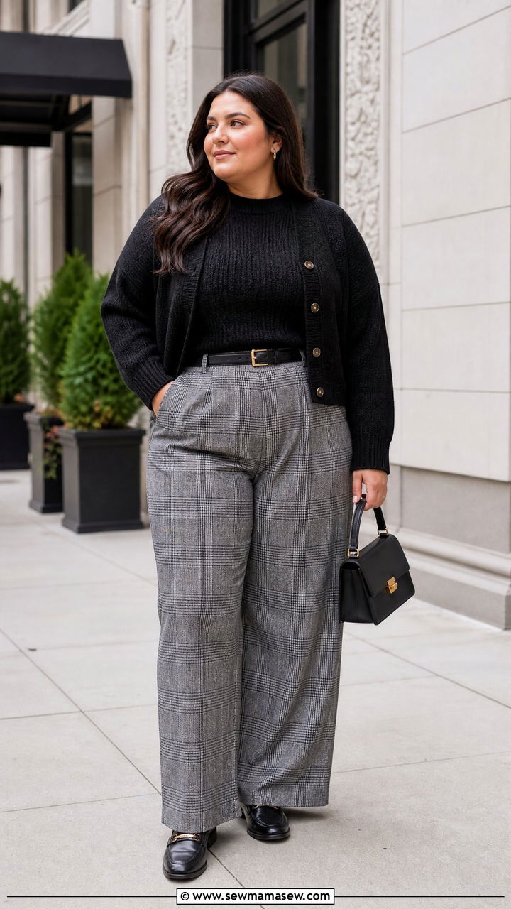 Plus Size Fall Plaid Pants And Sweater Outfit - 20 plus size fall outfit ideas casual