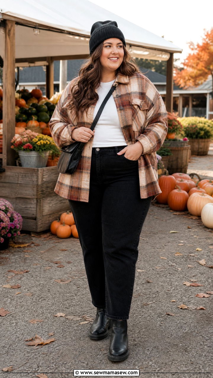 Plus Size Fall Plaid Shacket Outfit - 20 plus size fall outfit ideas aesthetic