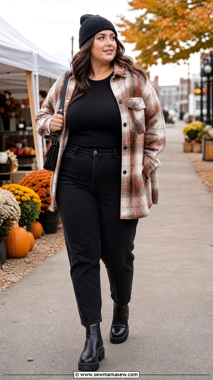 Plus Size Fall Plaid Shacket With Black Jeans - 20 plus size fall top outfit ideas