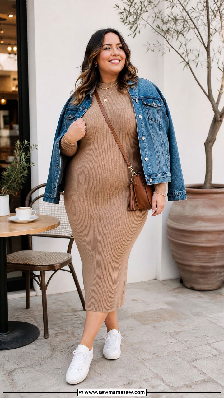 Plus Size Fall Sweater Dress And Sneakers Outfit - 20 plus size fall outfit ideas casual