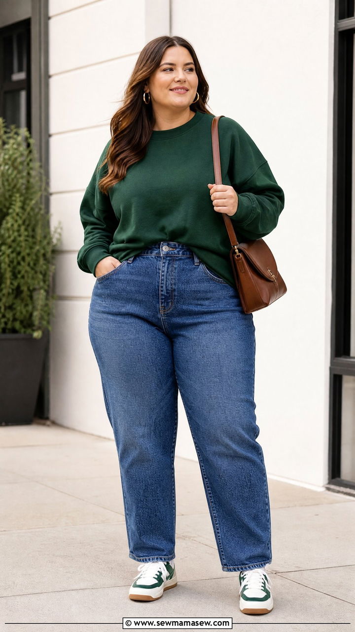 Plus Size Fall Sweatshirt And Straight Leg Jeans Outfit - 20 plus size fall outfit ideas casual