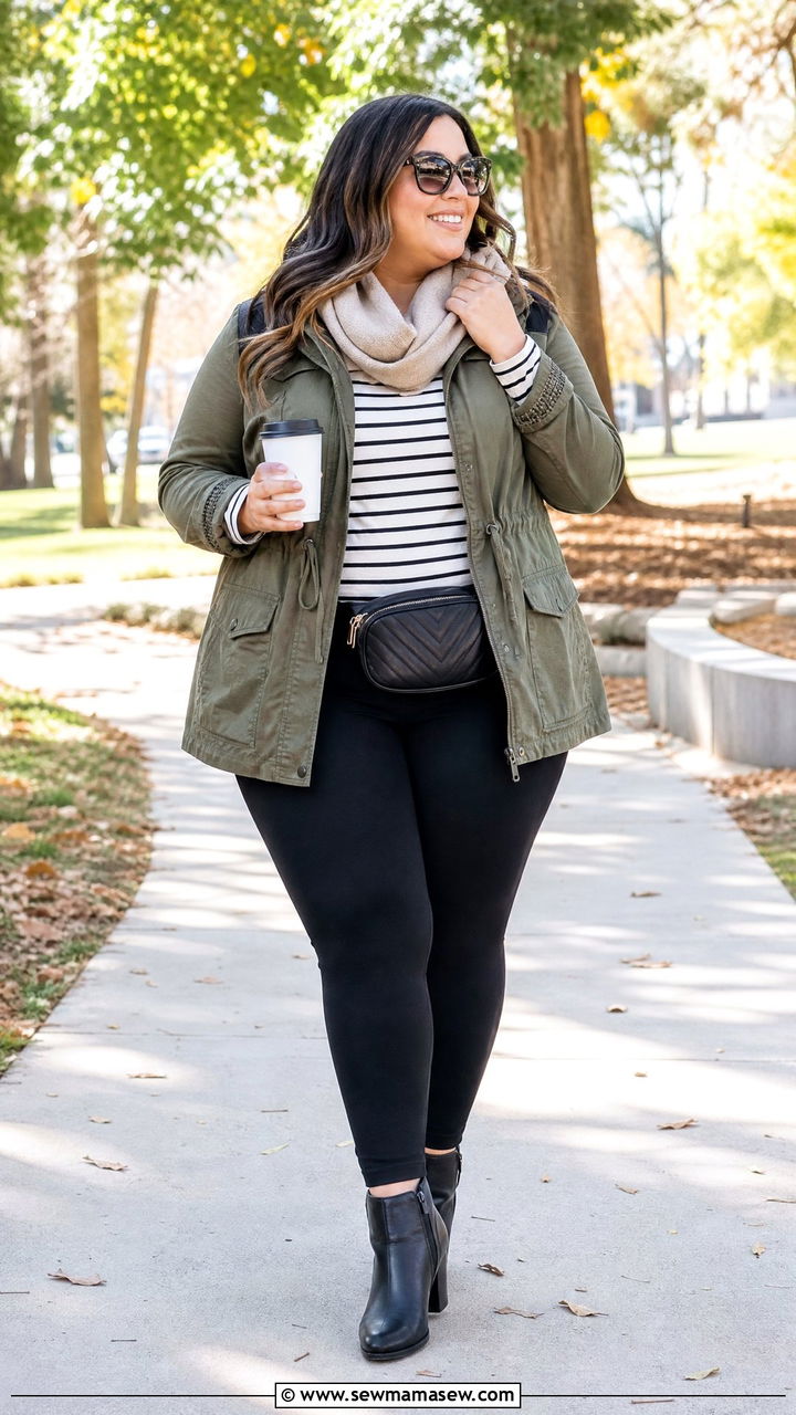 Plus Size Fall Utility Jacket And Black Leggings Outfit - 20 plus size fall outfit ideas casual