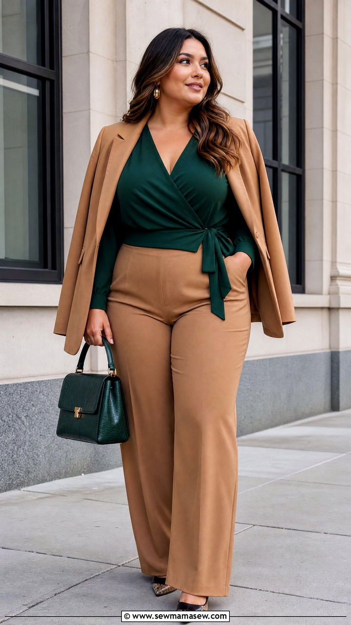 Plus Size Fall Wrap Top With Trousers - 20 plus size fall top outfit ideas