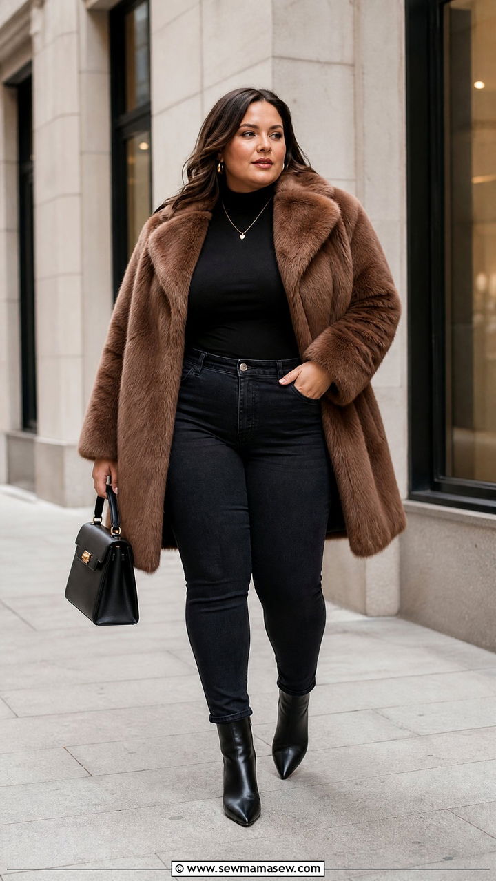 Plus Size Faux Fur Coat Outfit - 20 plus size winter coat outfit ideas
