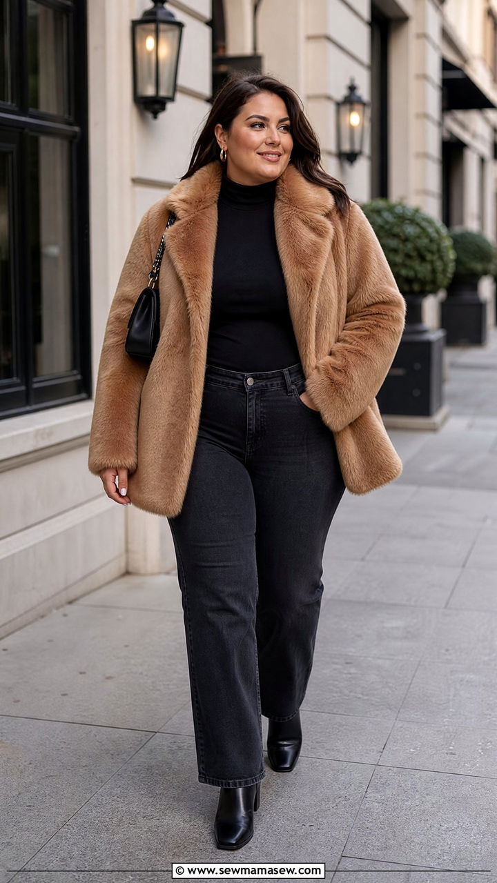 Plus Size Faux Fur Coat Winter Outfit - 20 plus size layered winter outfits