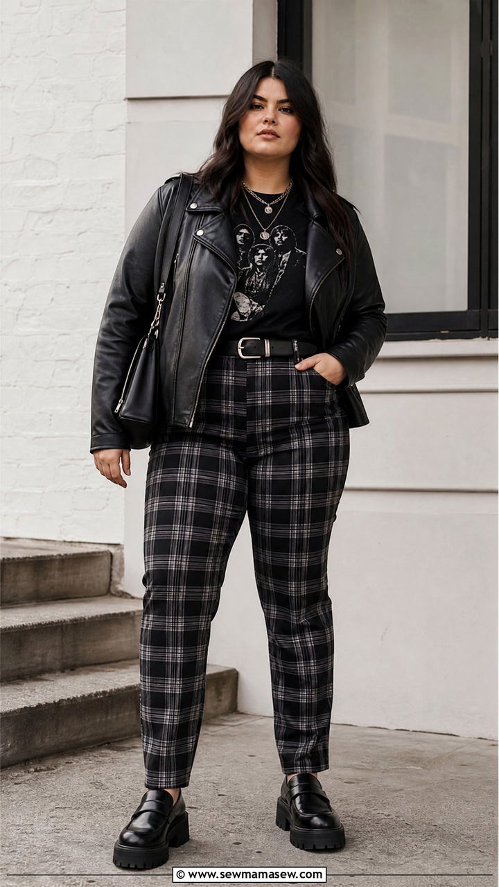 Plus Size Faux Leather Jacket Grunge Outfit - 20 plus size grunge top outfit ideas