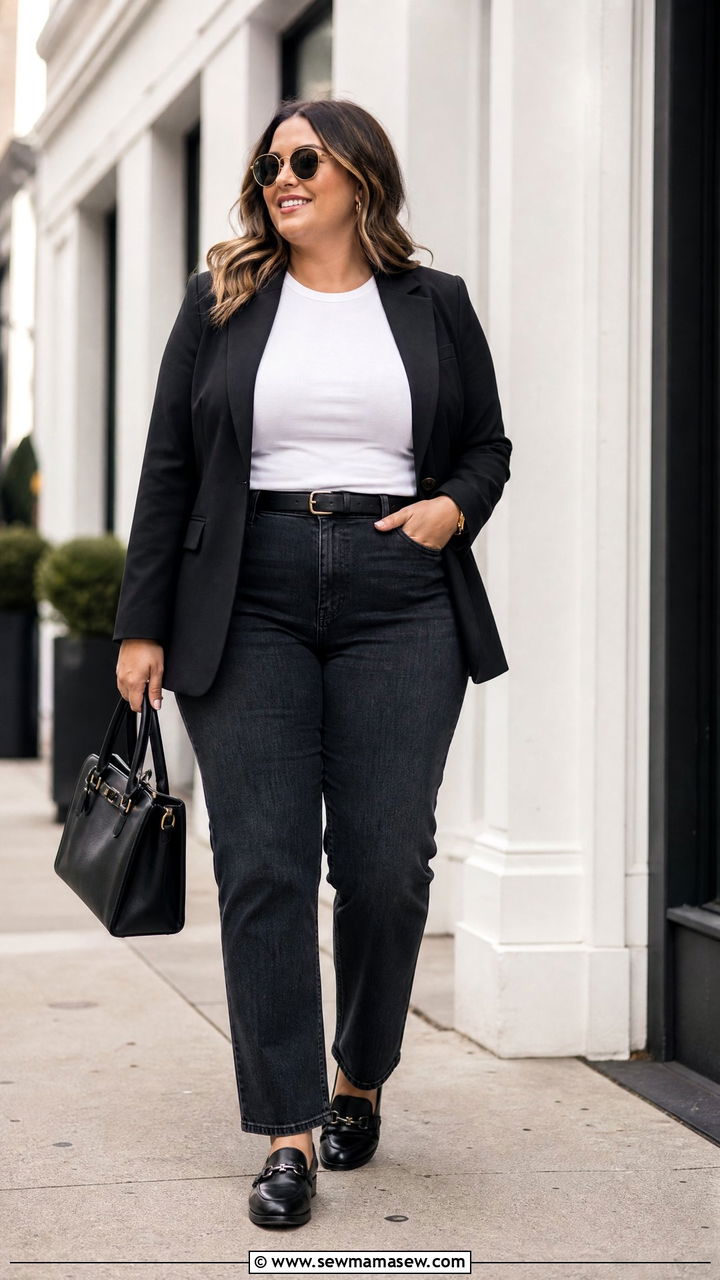 Plus Size Fitted T Shirt With Blazer And Jeans - 20 plus size fitted t shirt outfit ideas