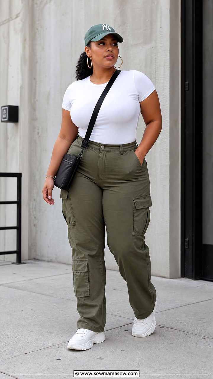 Plus Size Fitted T Shirt With Cargo Pants - 20 plus size fitted t shirt outfit ideas
