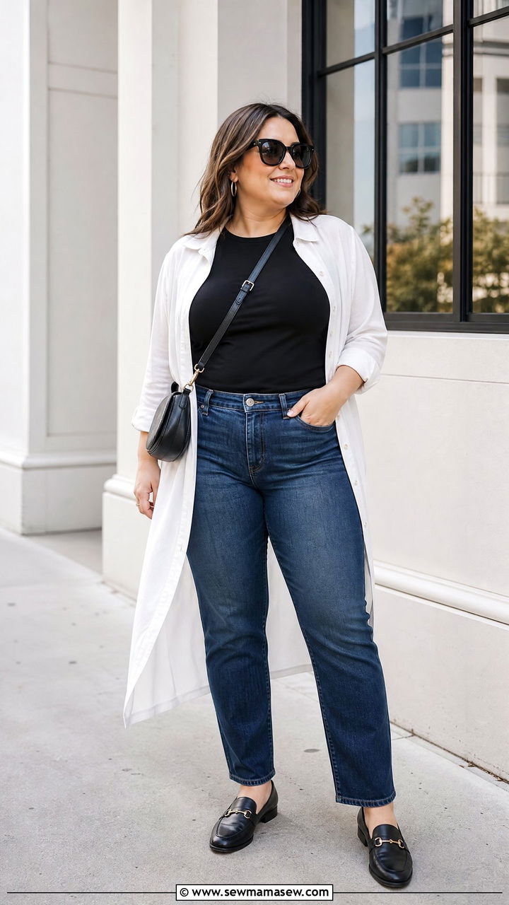 Plus Size Fitted T Shirt With Shirt Dress Layer - 20 plus size fitted t shirt outfit ideas
