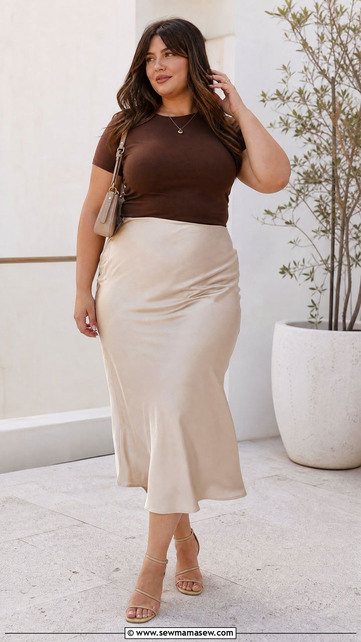 Plus Size Fitted T Shirt With Slip Skirt - 20 plus size fitted t shirt outfit ideas