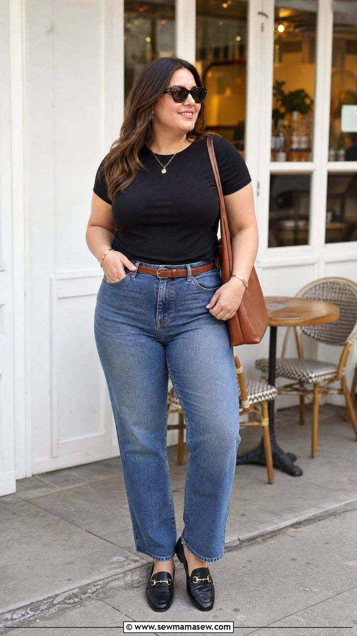 Plus Size Fitted T Shirt With Straight Leg Jeans - 20 plus size fitted t shirt outfit ideas