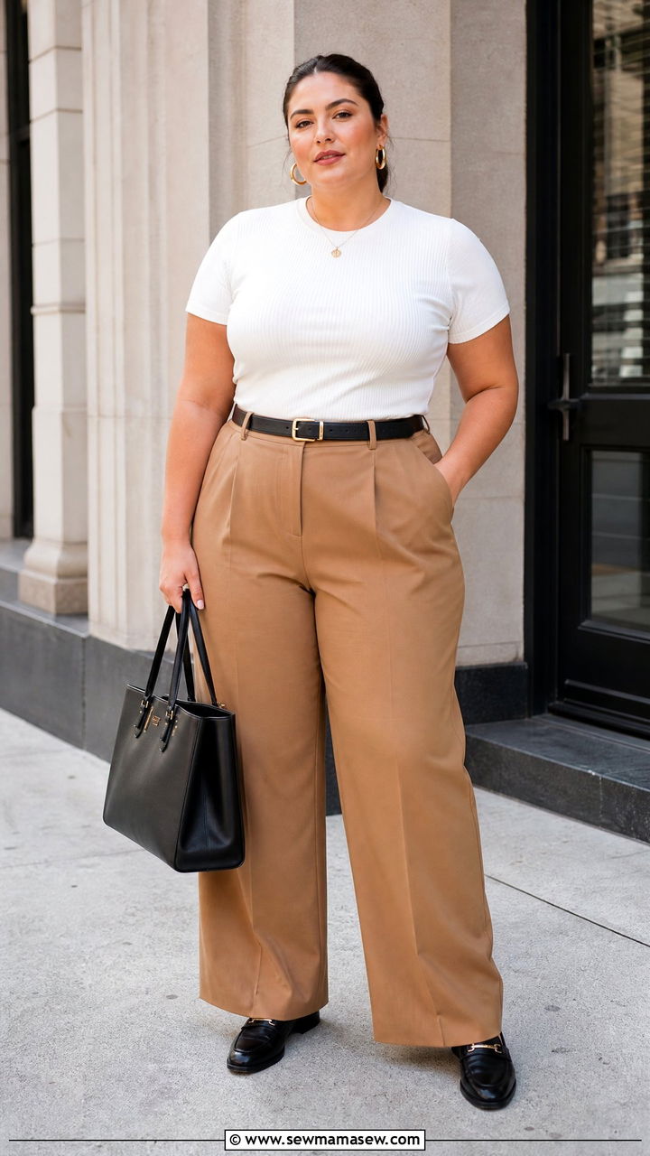 Plus Size Fitted T Shirt With Tailored Trousers - 20 plus size fitted t shirt outfit ideas
