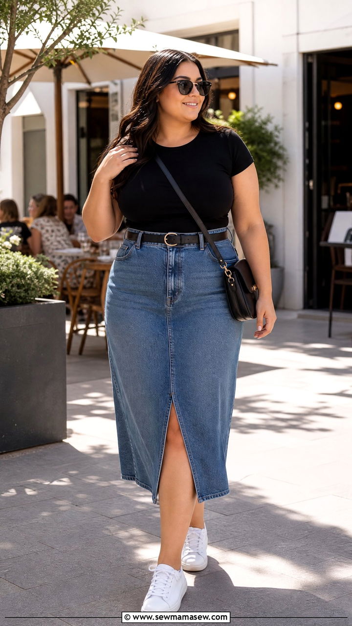 Plus Size Fitted Top With A Denim Skirt - 20 plus size fitted top outfit ideas