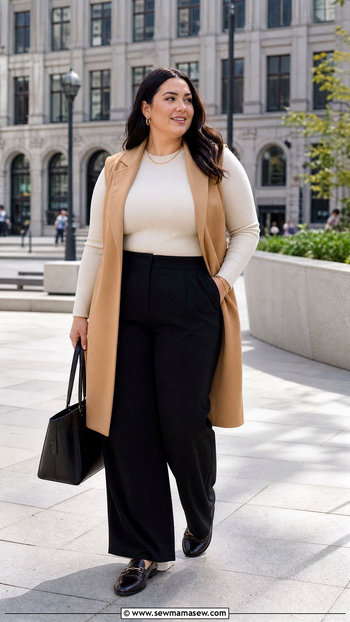 Plus Size Fitted Top With A Longline Vest - 20 plus size fitted top outfit ideas