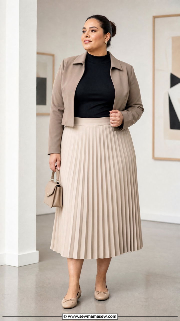 Plus Size Fitted Top With A Pleated Skirt - 20 plus size fitted top outfit ideas