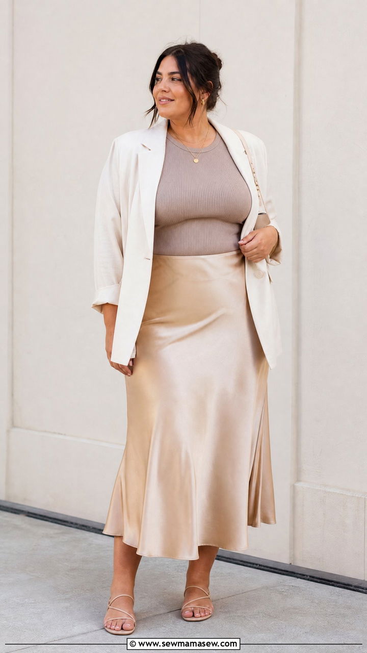 Plus Size Fitted Top With A Slip Skirt - 20 plus size fitted top outfit ideas