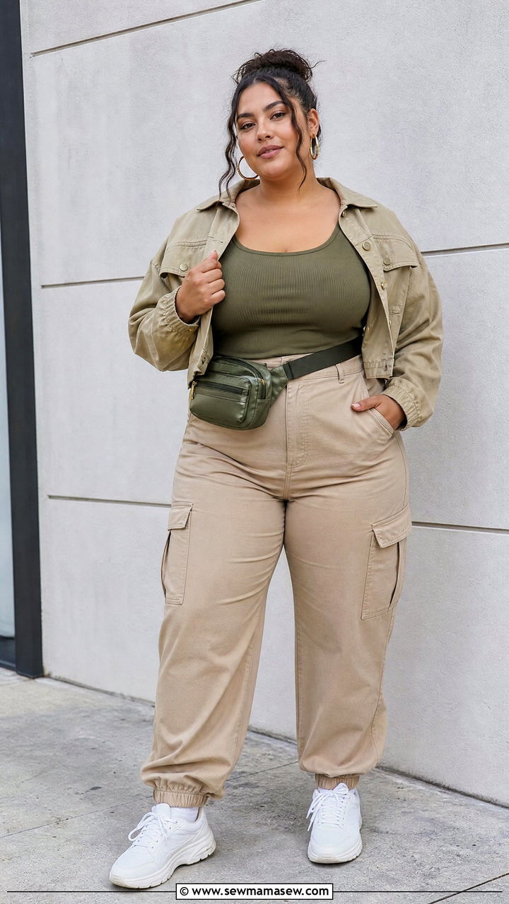 Plus Size Fitted Top With Cargo Pants - 20 plus size fitted top outfit ideas