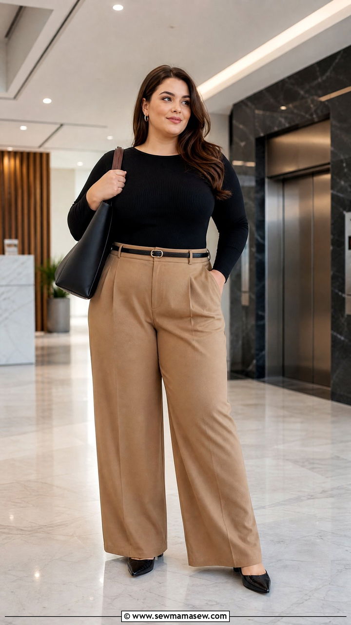 Plus Size Fitted Top With High Waisted Trousers - 20 plus size fitted top outfit ideas