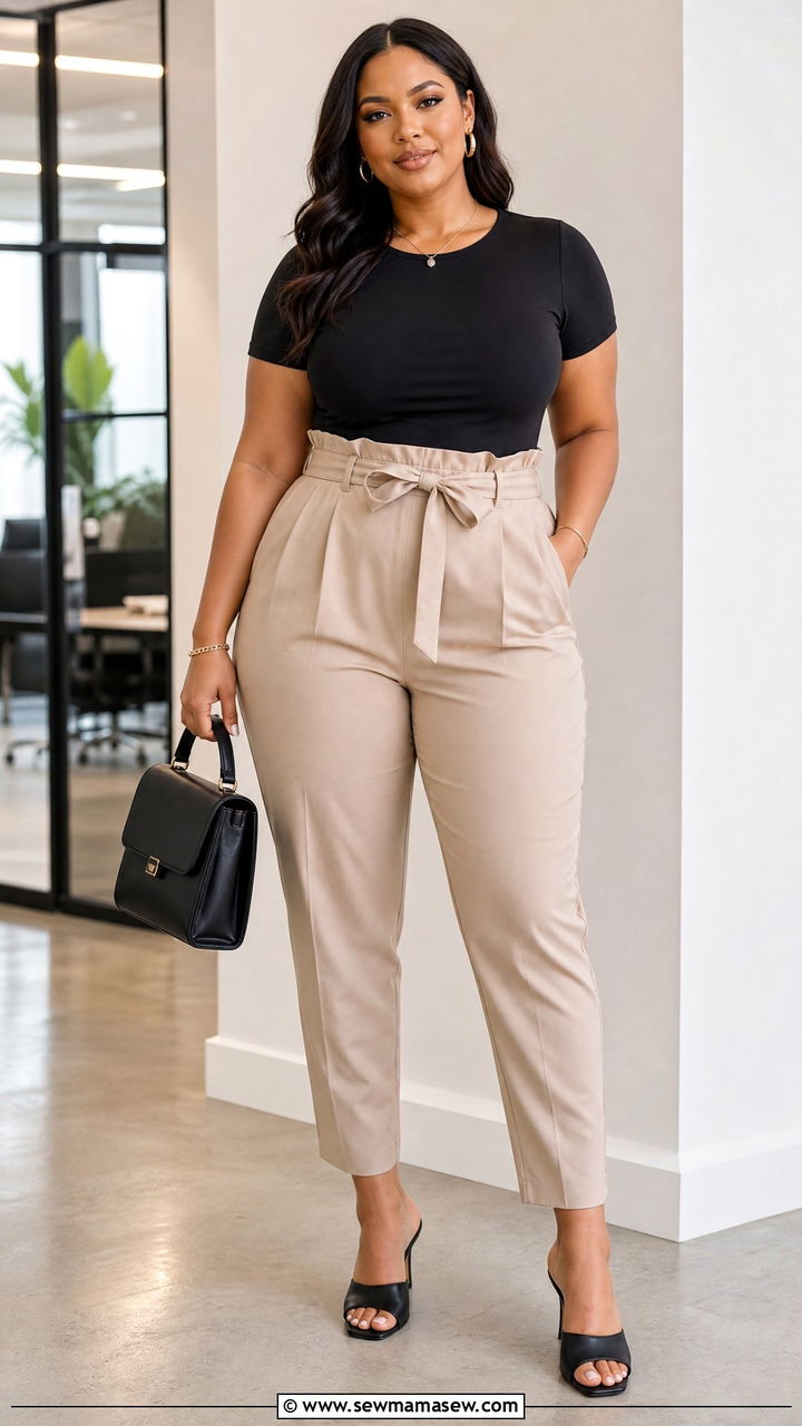 Plus Size Fitted Top With Paperbag Waist Pants - 20 plus size fitted top outfit ideas