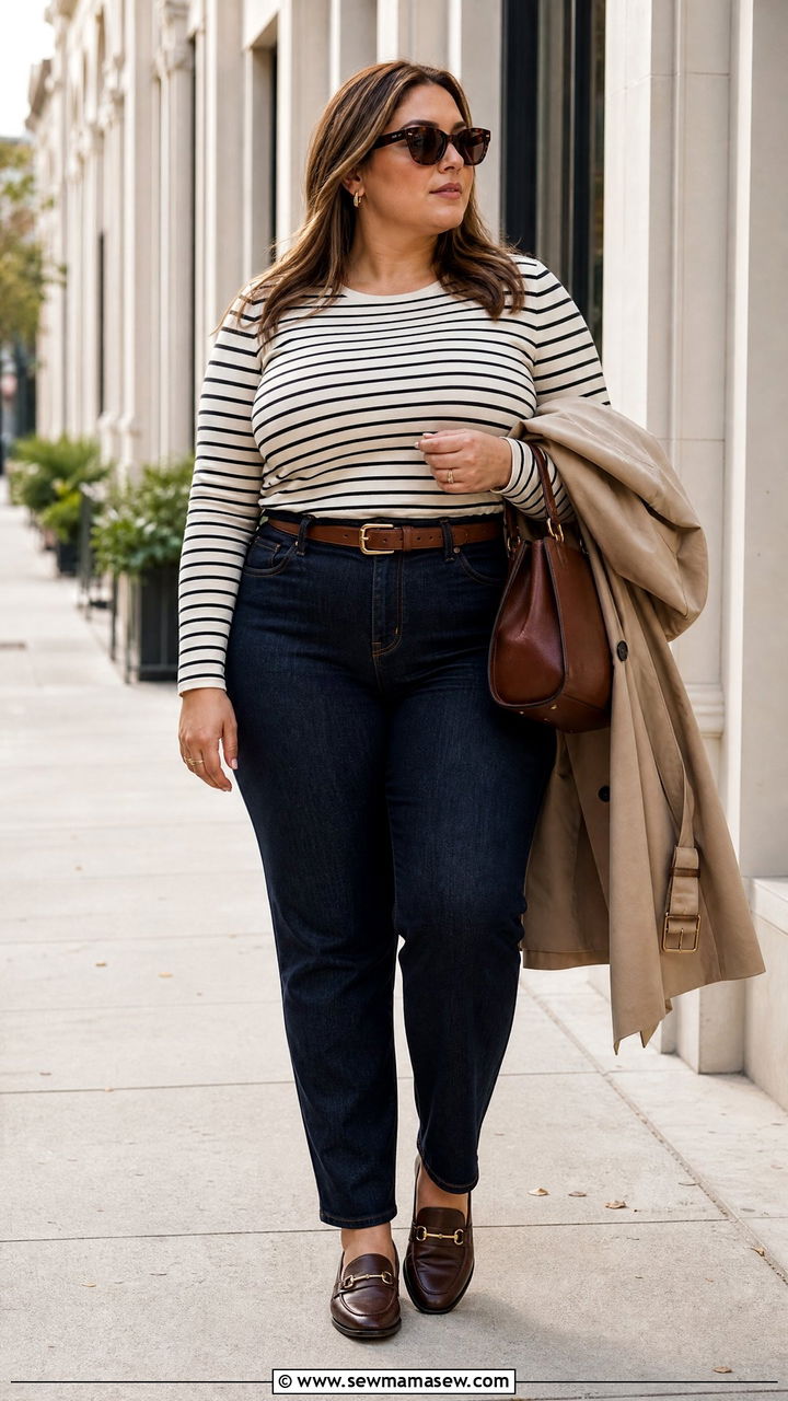 Plus Size Fitted Top With Straight Leg Jeans - 20 plus size fitted top outfit ideas